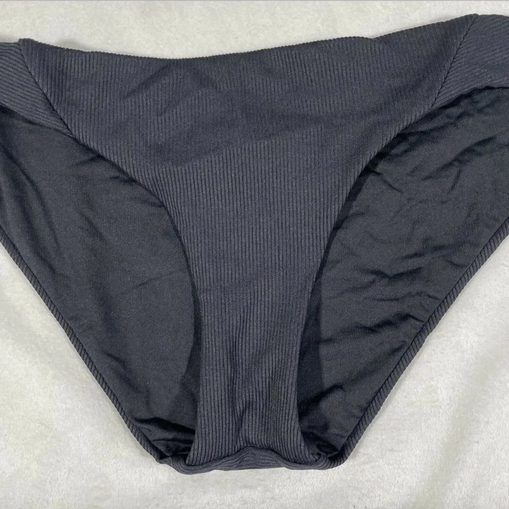 NEW $54 Becca Fine Line Ribbed Bikini Bottoms Black‎ [ SZ Small ]